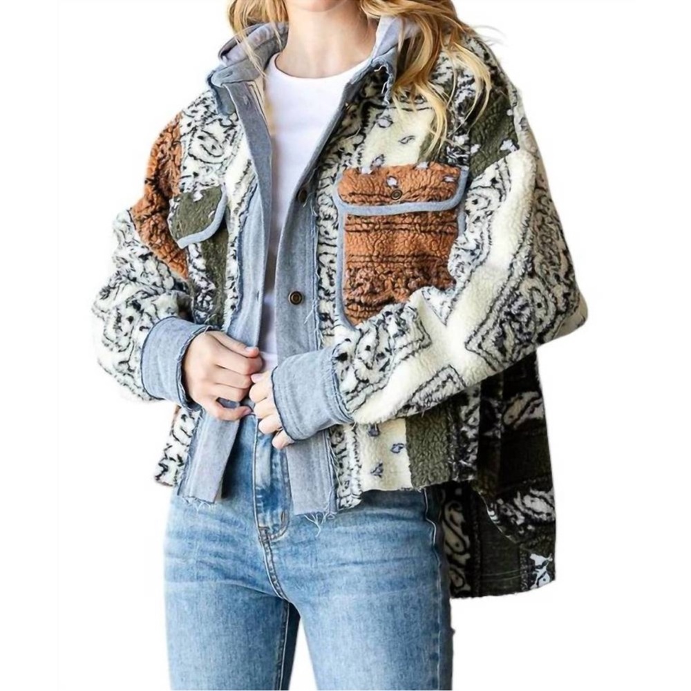 Boho crop mixed media jacket